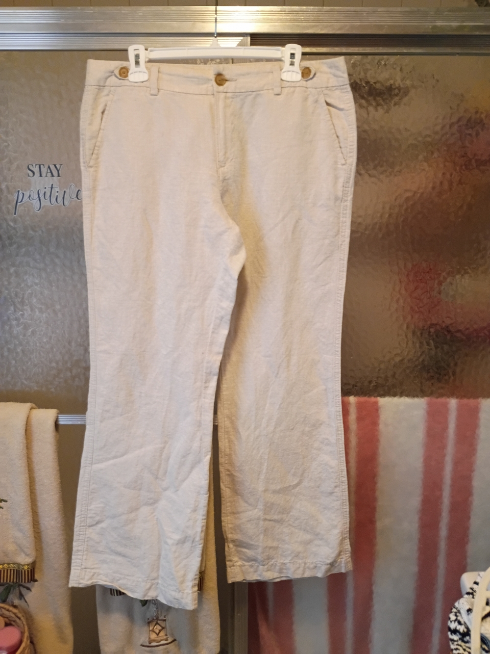 Banana Republic Cream Wide-Leg Flowy Linen Pants Size 10